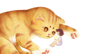 黄色手绘卡通猫女孩元素GIF猫元素